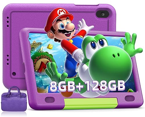 Tablette Tactile Android 12 GMS, 8Go RAM+128Go/TF 1TB ROM, Octa Core, Tablette 8 Pouces, 5Ghz+2.4Ghz Dual WiFi, Parental Contrôle, Kid Éducatifs, AI Fonction, Caméra 8+5MP, Tablette pas Cher avec Étui