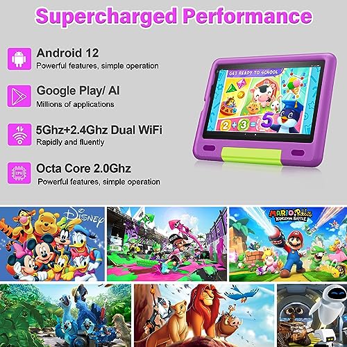 Tablette Tactile Android 12 GMS, 8Go RAM+128Go/TF 1TB ROM, Octa Core, Tablette 8 Pouces, 5Ghz+2.4Ghz Dual WiFi, Parental Contrôle, Kid Éducatifs, AI Fonction, Caméra 8+5MP, Tablette pas Cher avec Étui – Image 2
