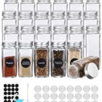 Tallgoo 120ml Pot a Epices Verre Set de 24,Bocaux Carré,Boite Epices Cuisine, avec Couvercle Hermetiques avec Tamis Étiquettes Brosser Entonnoir