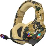 TatyboTatybo Casque Gaming PS4, Casque Gamer Xbox One avec Microphone Réglable Anti Bruit, Casque Gaming avec RGB LED Lampe Stéréo Basse pour PC PS5 PS4 Xbox One Switch (Camouflage)