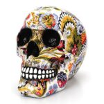 Tête de Mort sculptée au Design Gothique,Statue crâne avec des pétale,Ornements d'halloween de crâne en résine,Ornement de crâne peint,Pour la maison,Table à manger,Décoration de salon
