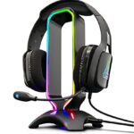 The G-LAB K-Stand Radon GAMING - Rétro-éclairage RGB, Hub USB 2 x 2.0, Base antidérapante - Support universel pour Casque/Micro-Casque Gamer PC PS4 Xbox One Nintendo Switch (Noir)
