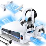 Tokluck Support Horizontal PS5 avec Ventilateurs de Refroidissement à 3 Niveaux pour Console Playstation 5, Accessoires avec Chargeur de Manette, Station de Refroidissement avec Support de Casque