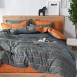 Treer Sets de Housse de Couettes 200x200cm Adulte Parure de Lit 3 Pièces pour 2 Personnes en Microfibre, Réversible Rayures Orangé Garçon Fille Ensemble de Literie avec 2 Taie d'oreiller 50x75cm