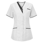 Tunique Médicale Femme Col en V Blouse Medicale Femme Banche Manche Courte Uniforme De Travail Blouse Infirmiere Femme Professionnelle Uniforme D'infirmière Uniforme De Travail Femme Esthéticienne