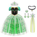 URAQT Elsa Costume, Elsa Anna Robe avec Baguette et Couronne, Filles Princesse Costume Habillage, Déguisements pour Filles Fête d'Anniversaire Halloween Noël Cosplay