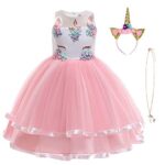 URAQT Robe Licorne Enfant de Princesse, Robes Fille, Robe de Princesse avec Licorne, Unicorn Party