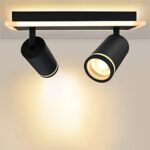 URing Plafonnier LED 2 Spot, Spots de plafond Plafonnier Pivotants & Orientables, Éclairage LED luminaire avec lueur inférieure 7W+ 2x 5W GU10 1700LM, Blanc Chaud 3000K pour Cuisine Salon, Noir mat