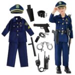 Udekit Costume de Policier de Luxe avec Menottes, Talkie-walkie, étui à Pistolet, Sifflet, Bâton, Pistolet-jouet pour Tenues de Cosplay de Flic pour les 4 à 5 Ans