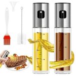 Uktunu Vaporisateur d'huile et de vinaigre, Inoxydable Pulvérisateur d'huile 100ml 2 Pièces avec échelle avec Brosse,Entonnoir,Anti-Fuite Distributeur,Spray Bouteille Huile pour Griller,Salades,Fourm
