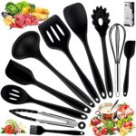 Ustensiles de Cuisine, 10 Pièces Ustensiles de Cuisine Silicone Comprend Porte-Ustensile - Outil de Cuisine Antiadhésif pour Cuisine Écumoire,Louche, Spatule,Cuillère à pâtes - Anti-Rayures