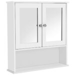 VASAGLE Armoire Murale, Meuble Salle de Bain, Placard de Rangement, Armoire Suspendue, 2 Portes-Miroir et Compartiment Ouvert, Étagère Réglable, 13 x 56,5 x 65 cm, Blanc LHC002