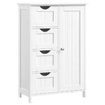 VASAGLE Meuble Salle de Bain Rangement, Armoire Gain de Place, Commode, avec 4 Tiroirs, Placard avec Porte, Étagère Réglable, 30 x 55 x 82 cm, Blanc LHC41W