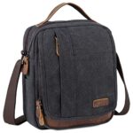 VASCHYSacoche Homme Bandouliere, Sacoche Homme Sac à Main Unisex Rétro Résistant à L'eau en Toile et Cuir, Multi Poche Sacs Bandoulière Homme Sac à Épaule pour Ecole Voyage Affaires - Gris Foncé