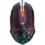 VGUARD Souris, Souris Gamer Filaire Gaming pour Ordinateur, Haute Précision 4 DPI jusqu'à 2400, 6 Boutons programmables, rétroéclairage LED 7 Couleurs no Tapis- Noir (Version améliorée)