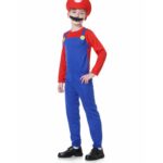VISVIC Costume de Plombier Super Brothers, Costume avec Costume, Chapeaux et Moustache, Costume de Carnaval Classique Halloween Cosplay, pour Hommes Femmes Garçons Filles