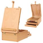 VISWIN Grande Boîte de Chevalet de Table avec 3 Tiroirs, Boîte de Rangement Portable en Bois de Hêtre pour Toile de Peinture, Fournitures d'art, Adultes, débutants, Artistes