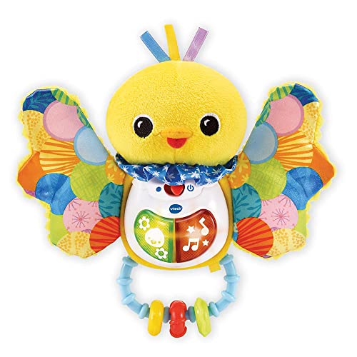 VTech - Hochet Piou-Piou Éveil des Sens, Hochet Bébé Interactif et Musical, Jouet Sensoriel, Oiseau en Peluche Lavable en Machine, Cadeau de Naissance Bébé Dès 3 Mois - Contenu en Français