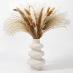 Vase Decoratif en Ceramique, Fleurs Séchées Fait à la Main, Beige Mat, De Forme Ronde d'art Moderne pour Décoration de la Maison, du Salon, des Centres de Table et des événements