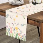 Vesaneae Chemin De Table 180*32.5cm, Chemin de Table Fleurs, Chemin de Table en Lin, Chemin de Table Moderne, Chemin de Table imperméable et Lavable, Décoration de Table pour Salle à Manger(Fleurs 2)