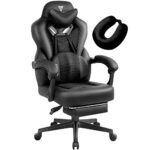 Vigosit Chaise de Gaming Pro - Chaise de Gaming Repose-Pieds - Chaise de Bureau en Maille PC Fonction de Massage - Charge maximale : 150 kg - Fauteuil de Bureau de Jeu (Noir) JD-0301BK PRO