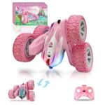 Voiture Télécommandée,4WD Licorne Rose Voiture Telecommandé Enfant Fille 3 4 5 6 7 8 9 10 ans aves 2.4Ghz Radiocommandée et Piles,Voiture RC 360° Flip Rotatif et Lumière,Jouet Cadeau Fille 3-12 ans