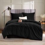 WAVVE Housse de Couette 200x200 cm avec 2 Taies d'oreiller 65x65 cm，Parure de Lit 2 Personnes pour lit 140x190 160x200 avec Fermeture Éclair Sets de Housse Couette en Microfibre, Noir 200 x 200