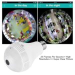 WiFi Ampoule caméra, vue panoramique 360° Fisheye HD caméra de sécurité intérieure Espion, alarme de détection de mouvement contrôle caché avec Infrarouge + lumière Blanche caméra 128GB TF [960P + IR]