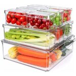 WolinTek Organiseur Frigo Cusine avec Couvercle,Lot de 10 boîte de Rangement Boite de Rangement Frigo Transparent, Transparent empilable pour Cuisine,Réfrigérateur,et Armoires,sans BPA (10Pcs)