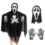 XZMCATCostume D'Halloween Pour Squelette, Costume De Faucheuse Pour Enfants, Costume D'Halloween Pour Avec Gants De Masque De CrâNe, Costume Pour Enfants Halloween Cosplay Carnaval Dress Up Party