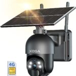 XegaXega 3G/4G LTE caméra de sécurité extérieure sans Fil à énergie Solaire, inclinable à 355°/95°,2K capteur de Mouvement PIR, Vision Nocturne, Conversation bidirectionnelle, Carte SIM Incluse.