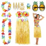 YAOYIN 9Pcs Costumes hawaïens pour Femme, Costume hawaïen, Guirlande de Fleurs, Ananas, Lunettes de Soleil, Soutien-Gorge à Fleurs, Tatouage adhésif, Costume de Carnaval, Décoration de Plage