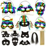 YCWSSBMasque Carte a Gratter Enfant Halloween, Cartes a Gratter Masque, Masque Bricolage Halloween Enfant, Carte Gratter pour Halloween Activité Manuelle, Carnaval, Anniversaires d'Enfants