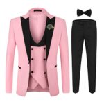 YOUTHUPCostume Smoking Homme 3 Pièces Revers en Pointe avec Nœud Papillon, Men Suits 3 Piece pour Mariage Business Fête Confort Elégant Blazer Veste et Pantalon Gilet