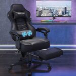 YU YUSING Chaise Gaming Ergonomique Racing Chaise de Bureau avec Réglage de Hauteur, Repose-tête et Soutien des Lombaires, PU Cuir avec Repose-Pieds Rétractable