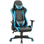 Yaheetech Chaise de Bureau Ergonomique Fauteuil de Bureau Dossier Inclinable 180 Degrée Hauteur Réglable Rembourré Similicuir avec Soutien Lombaire et Appui-tête Noir/Bleu Néon