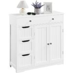 Yaheetech Meuble Rangement Salle de Bain, 4 Tiroirs 1 Placard avec 1 Plateau Réglable, 81 cm × 30 cm × 81,5 cm, Armoire Rangement Salon Entrée Cuisine Blanc