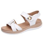 YavionChaussons Fantaisie Manga Mode Été Femmes Sandales Plat Fond Épais Bout Ouvert Crochet Boucle Couleur Unie Décontracté Chaussures Plates Pour Femmes Noires Taille 8