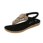 YavionChaussons Cuir Souple Chaussures Flip Sandales Strass Wedge Bande Confortable Élastique Flops Mode Toe Round Women'S Women'S Sandals Bottes Hautes En Cuir Pour Taille 6