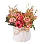 Yorkmills Fleurs artificielles avec vase, bouquet de roses artificielles en soie dans un pot en céramique, centre de table, décoration pour la maison, la salle à manger, la décoration de mariage