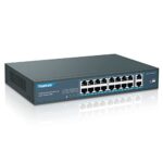 YuanLey 18 Port PoE Switch, 16 PoE+ Port 100Mbps, 2 Uplink Gigabit, Alimentation Intégrée 250W, 802.3af/at, Montage en Rack Plug and Play Non Géré