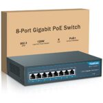 YuanLey 8 Port Gigabit PoE Switch, 8 PoE+ Port 1000Mbps, 120W 802.3af/at, Étendre la Fonction, Metal Fanless Unmanaged