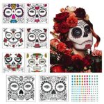 ZERHOK8 PCS Sticker de Halloween Tatouages Temporaires pour Visage Maquillage Halloween Mascarade Sourire de Clown Floral Squelette Noir atmosphère de Terreur pour Homme Femme Enfants