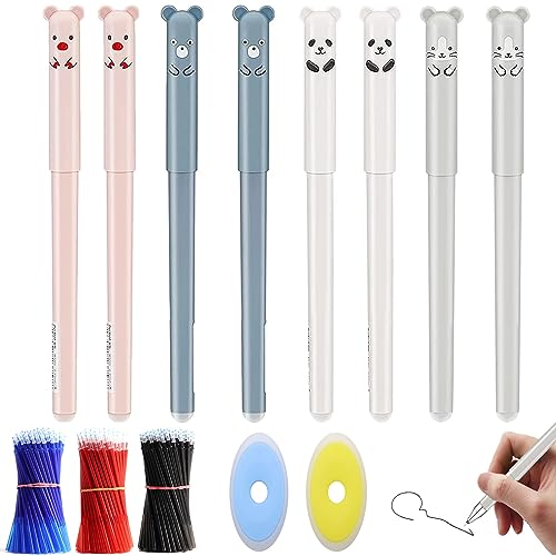 ZOCONE Stylo Gel Effaçable Ensemble 8 Stylo Gel Effacable Animaux+24 Stylo Effacables Recharges de Remplacement+2 Gommes Stylo Kawaii pour Fournitures Scolaires Bureau