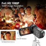 ZORNIK Caméscope,IR Vision Nocturne Caméra Vidéo HD 1080P 36MP 16X Zoom Numérique 3,0 Pouces LCD 270 Degrés Ecran Rotatif Vlogging Caméra