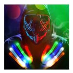 ZZQVIPHalloween LED Masque, 3 Modes d'éclairage, Gants Lumineux, 6 Modes d'éclairage, pour Adulte, Ado, Enfants,Homme, Garçons, Masque Horreur, Costumées de Cosplay （Bleu Rouge）