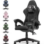 bigzzia Chaise Gaming,Ergonomique PU Cuir Chaise Bureau,Hauteur Réglable,avec Lombaire&Appui-Tête Appui,Dossier Inclinable à 155°,Fauteuil Gaming Adultes Enfants (Noir)