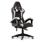 bigzzia Chaise de jeu, chaise de bureau, pivotante et robuste, design ergonomique avec coussin et support dorsal inclinable (noir et blanc)