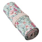 degtnb Sac à crayons en toile de grande capacité avec 12/24/36/48/72 trous – Trousse à crayons enroulable pour rideaux, fournitures scolaires et de bureau, fleur, M, Organisateur de sac