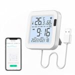 eMylo Thermometre Connecté Wifi, Thermometre Hygrometre interieur Compatible avec Alexa et Google Assistant, Alerte de notification d'application, Exportation du stockage des données historiques
